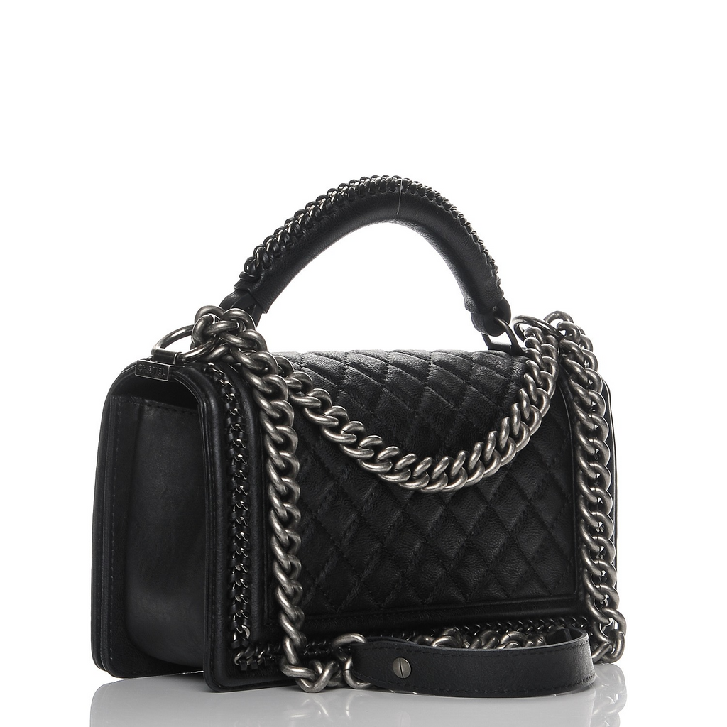 Calfskin Quilted Medium Boy Top Handle Flap