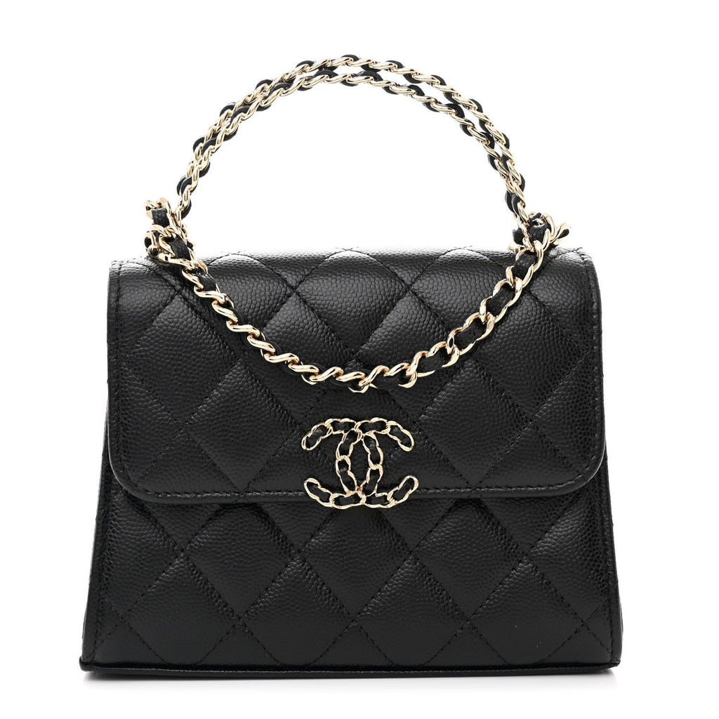 Grained Shiny Calfskin & Gold-Tone Metal Clutch with Chain