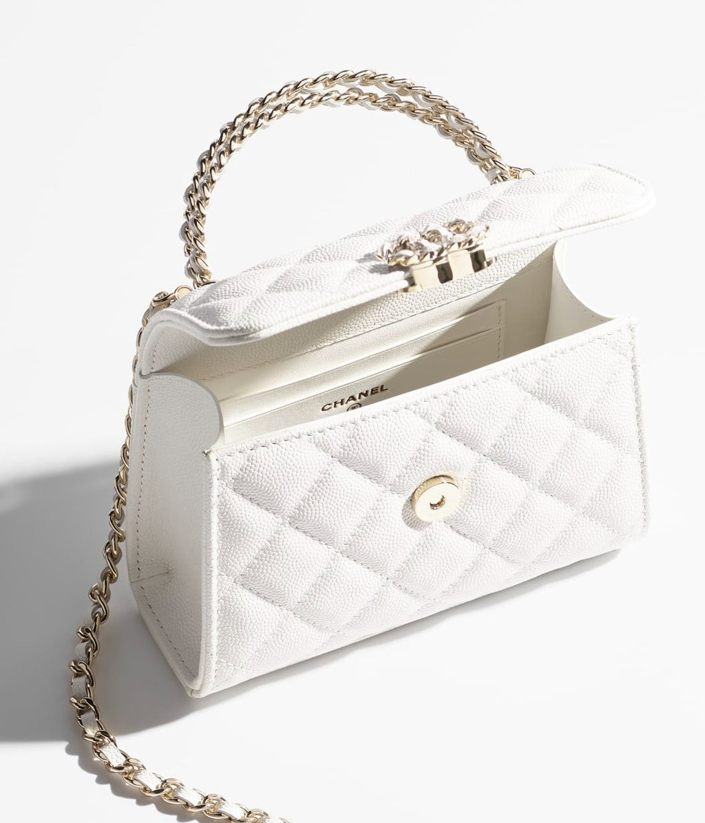 Grained Shiny Calfskin & Gold-Tone Metal Clutch with Chain