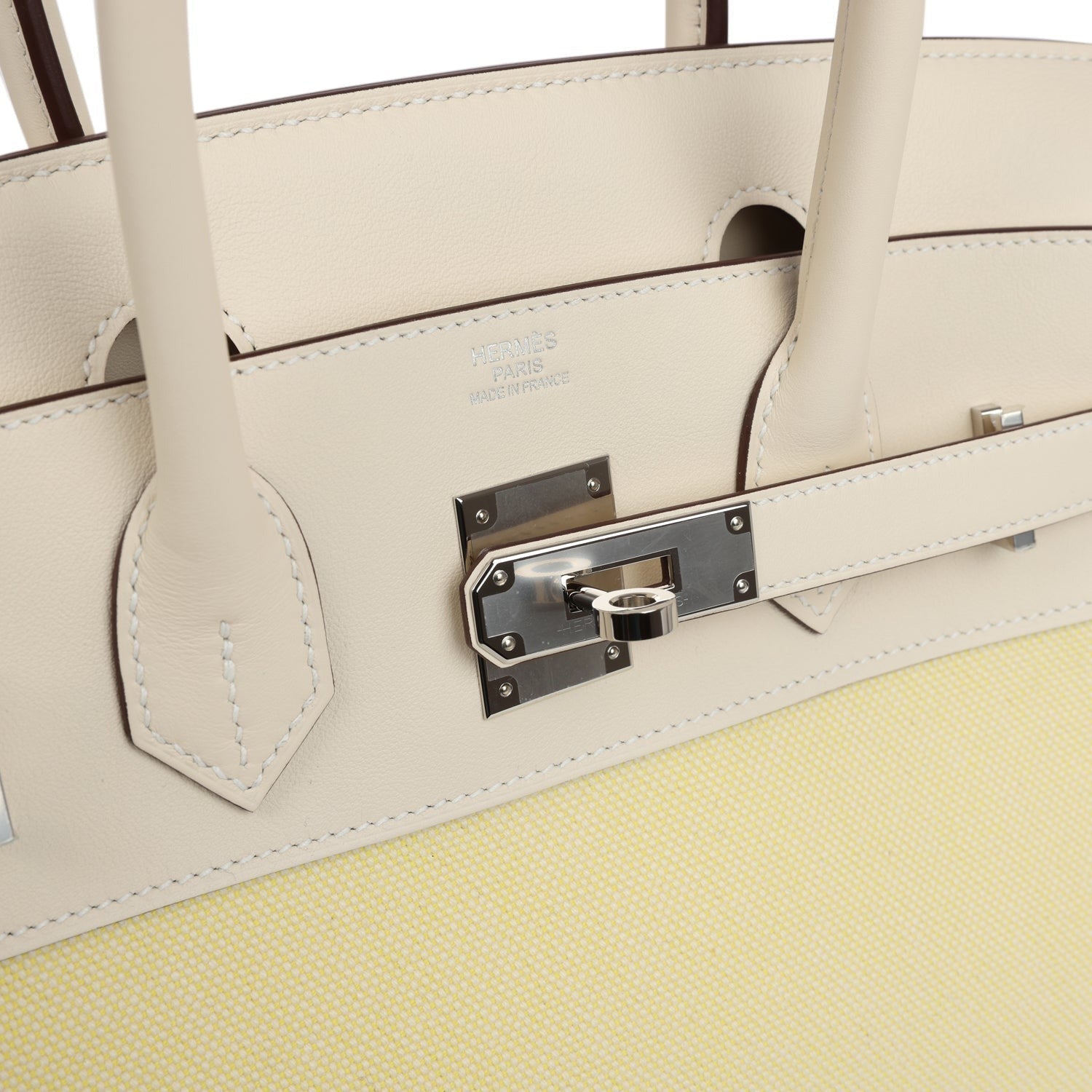 Birkin 30 Nata Swift and Jaune Poussin Toile H Canvas Palladium Hardware