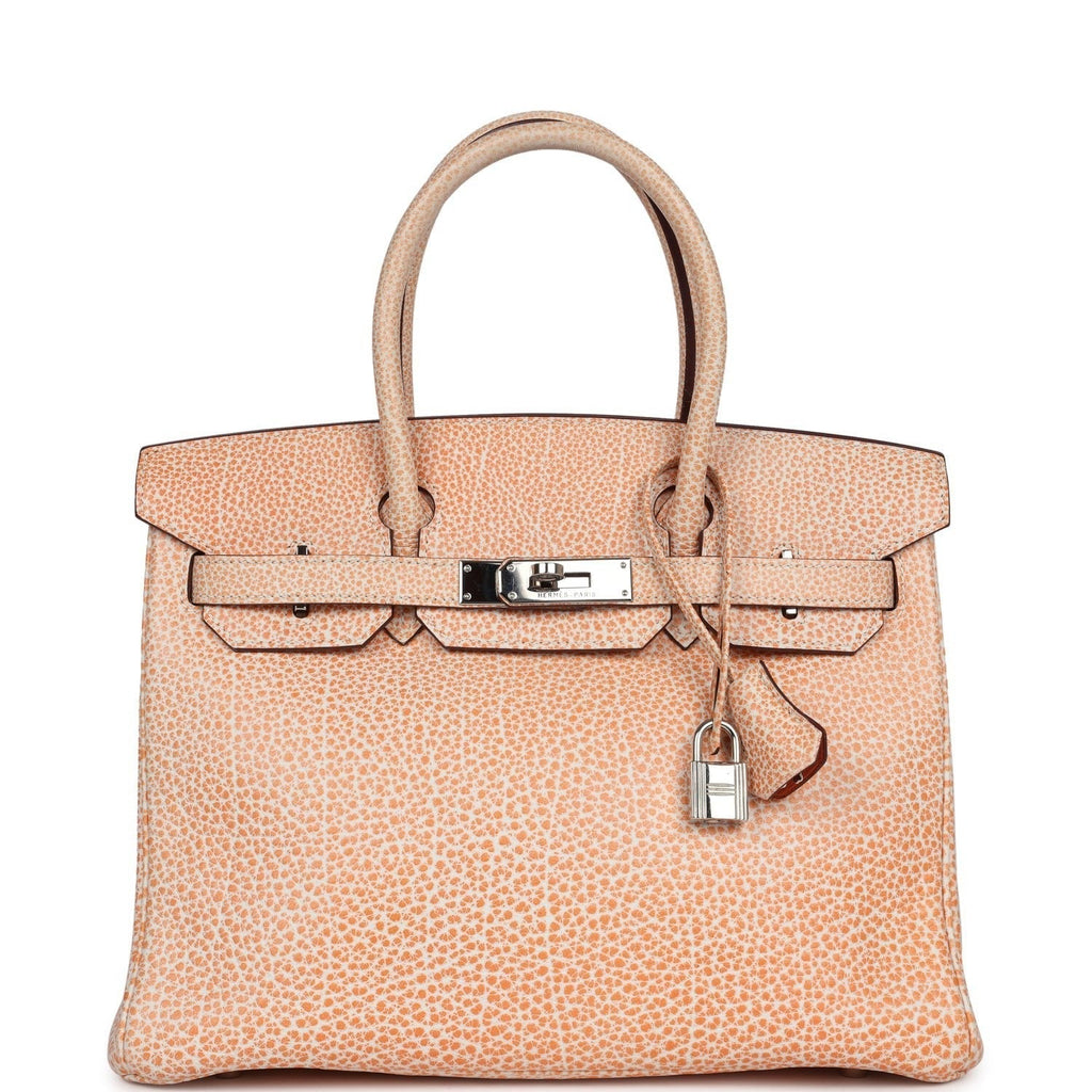 Vintage Hermès Birkin 30 Orange Dalmatian Buffalo Palladium Hardware