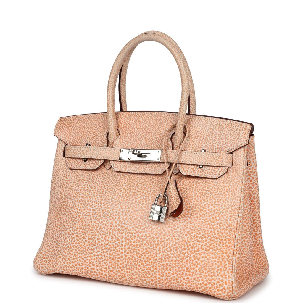 Vintage Hermès Birkin 30 Orange Dalmatian Buffalo Palladium Hardware