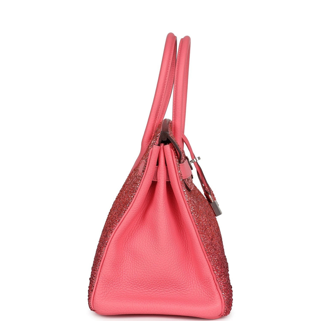Custom Ombre Swarovski Crystal Hermès Birkin 30 Rose Azalee Clemence Palladium Hardware