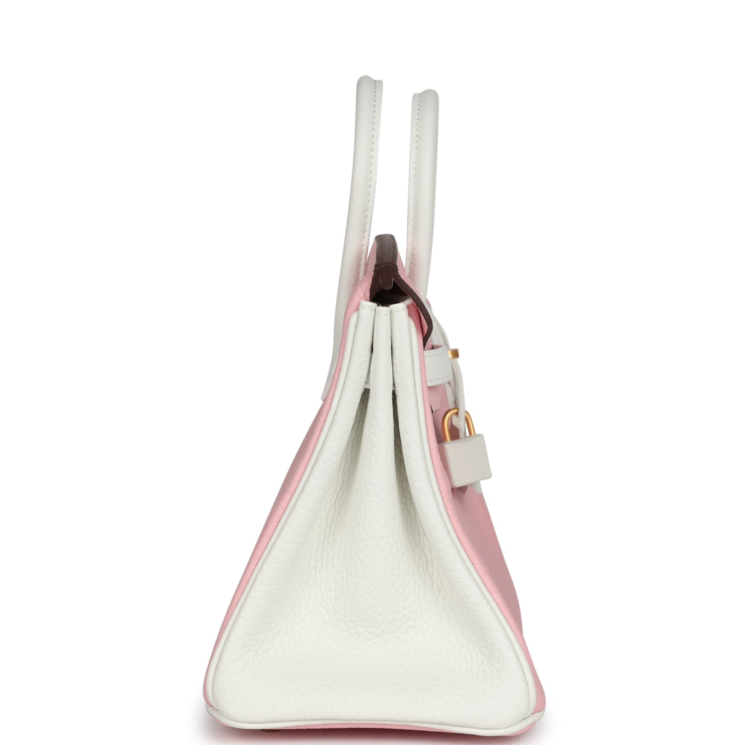 Hermès Special Order (HSS) Birkin 25 Rose Sakura and White Clemence Brushed Gold Hardware