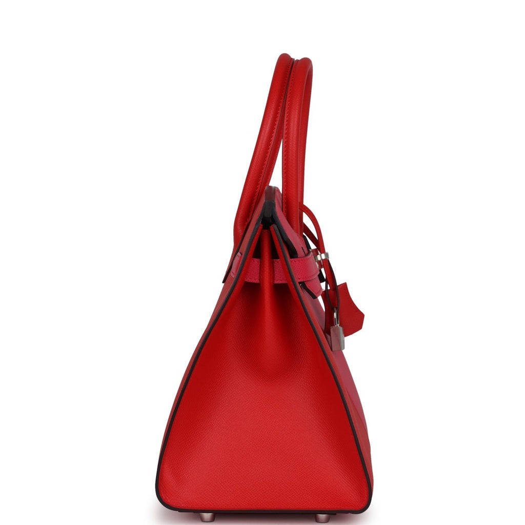 Birkin 30 Casaque Sellier Rouge De Coeur and Rose Extreme Epsom Palladium Hardware