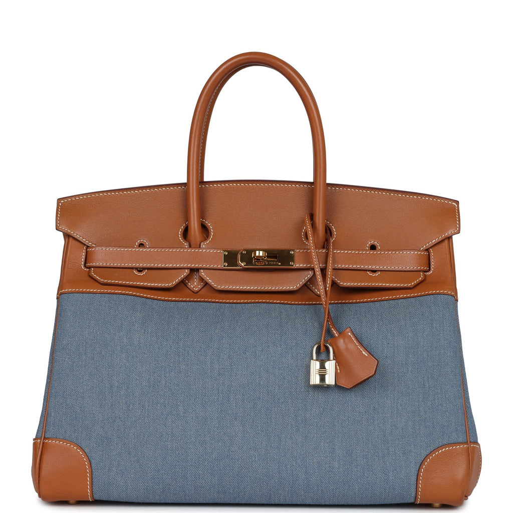 Vintage Birkin 35 Blue Denim and Gold Gulliver Gold Hardware