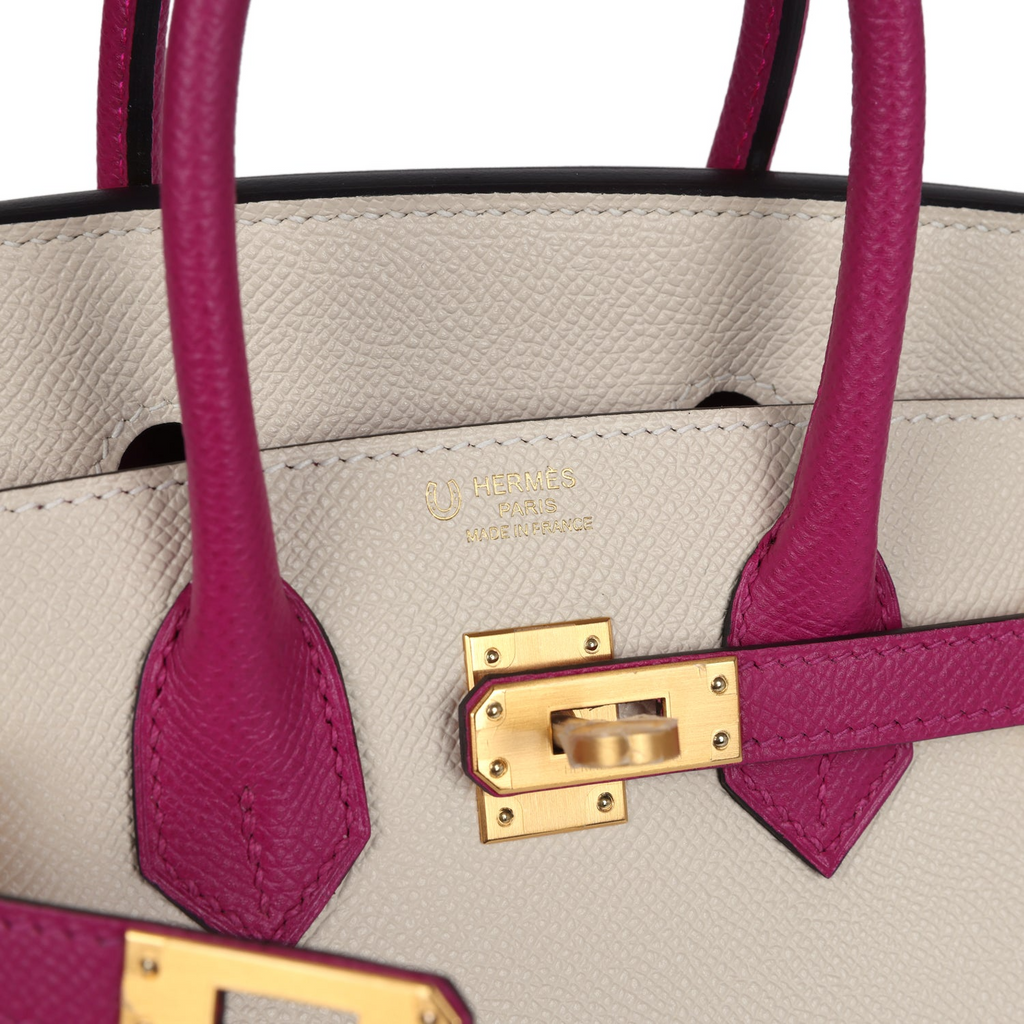 Hermès Special Order (HSS) Birkin 25 Craie and Rose Pourpre Epsom Brushed Gold Hardware