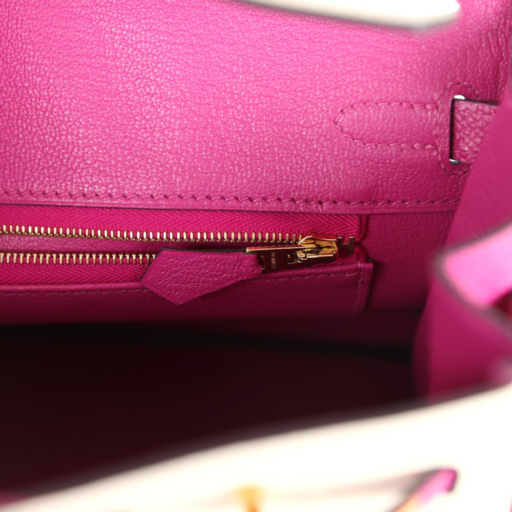 Hermès Special Order (HSS) Birkin 25 Craie and Rose Pourpre Epsom Brushed Gold Hardware