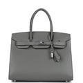 Birkin Sellier 30 Gris Meyer Madame Palladium Hardware
