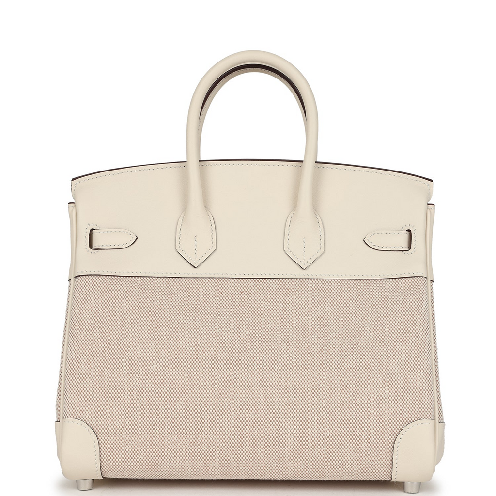Birkin 25 Nata Swift and Ecru-Beige Toile H Canvas Palladium Hardware