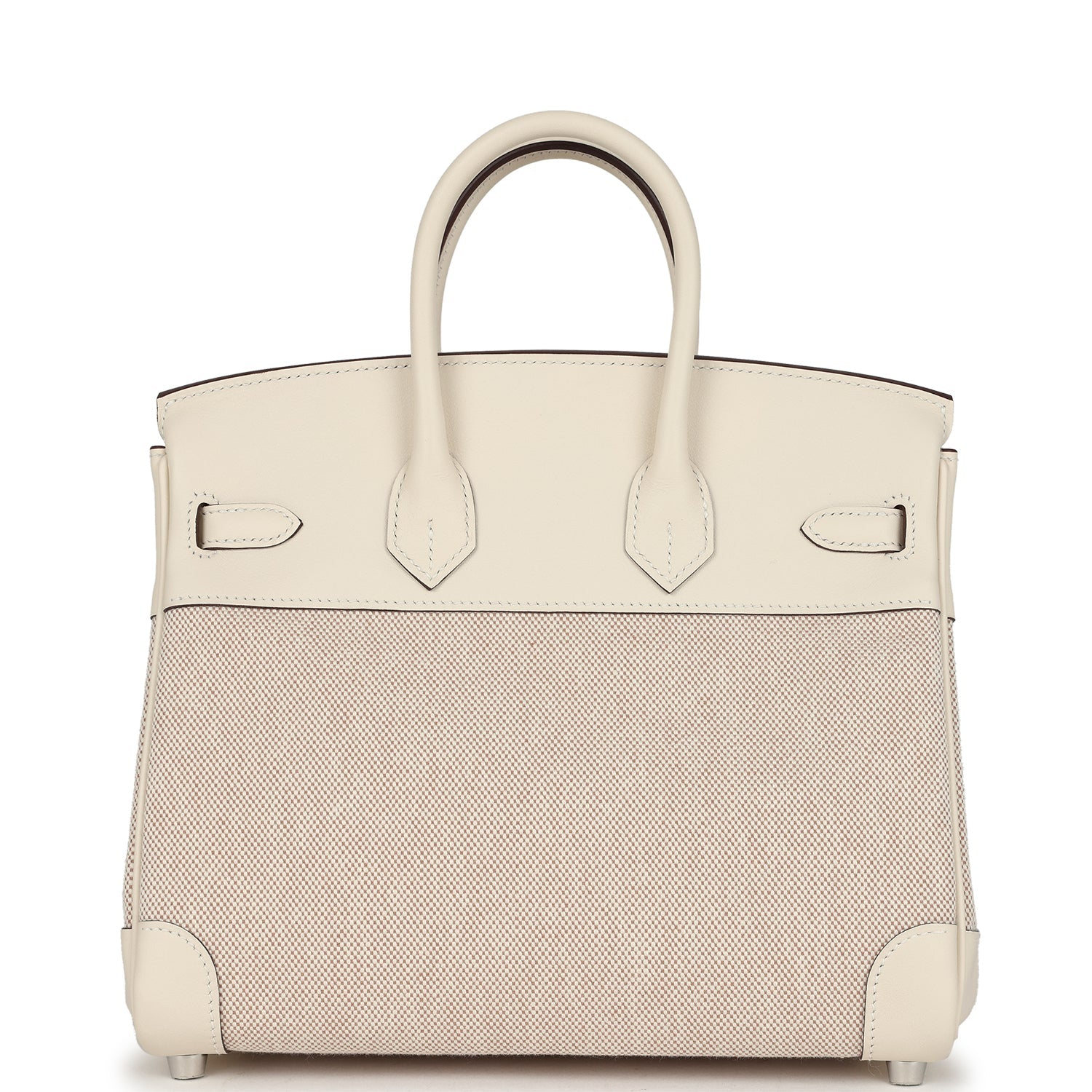 Birkin 25 Nata Swift and Ecru-Beige Toile H Canvas Palladium Hardware