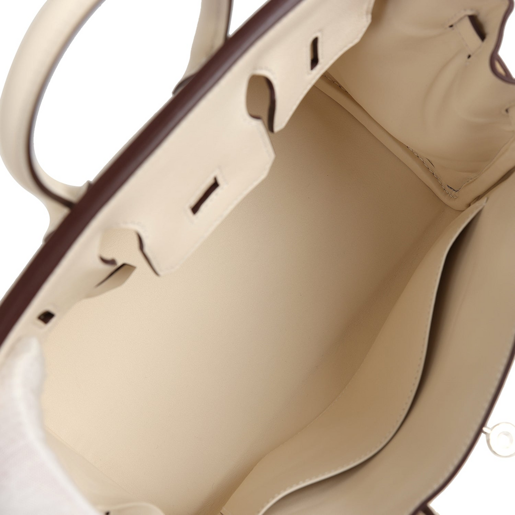 Birkin 25 Nata Swift and Ecru-Beige Toile H Canvas Palladium Hardware