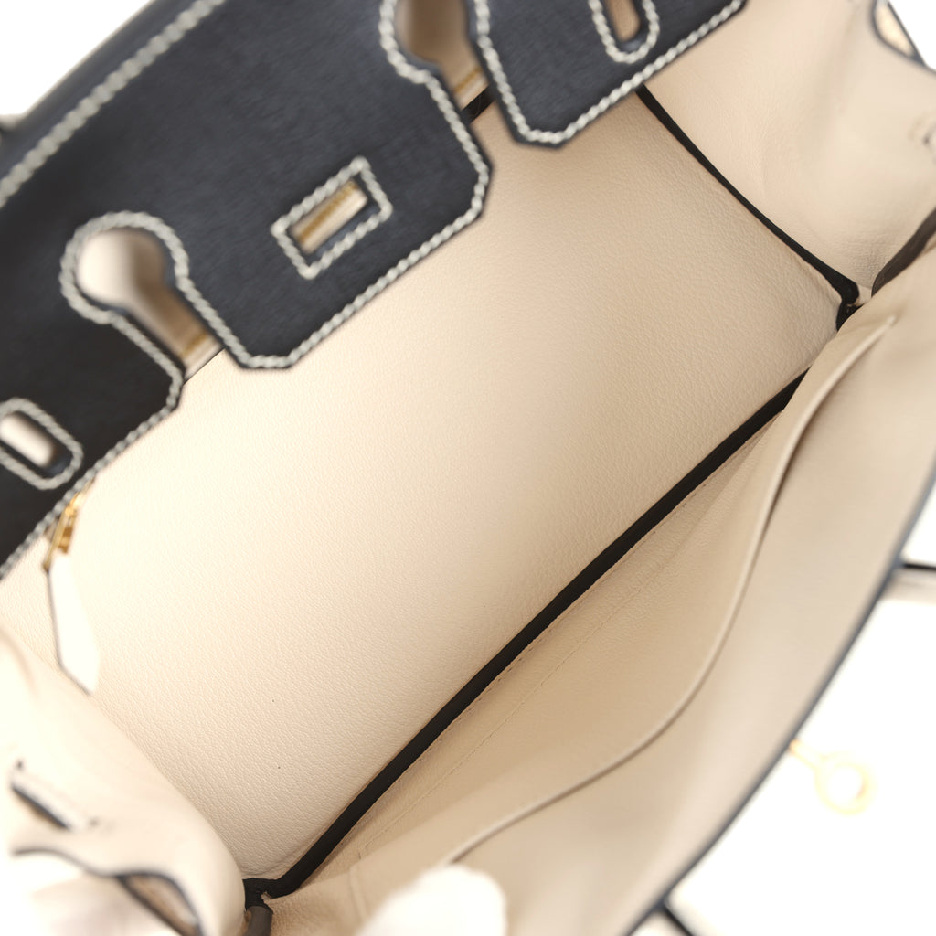Hermès Special Order (HSS) Birkin 25 Bi-Color Black and Nata Chevre Mysore Brushed Gold Hardware