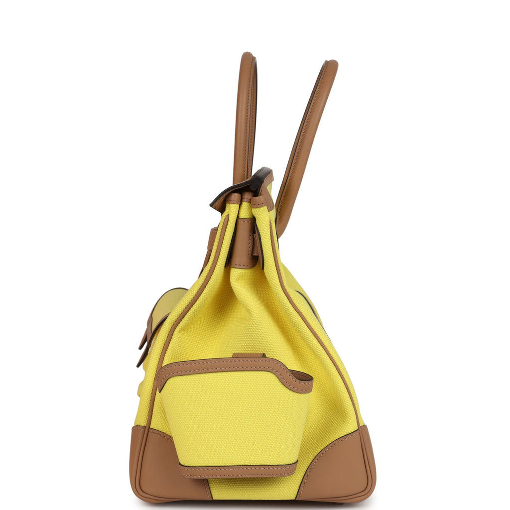 Birkin 35 Jaune Citron Toile and Chai Swift Palladium Hardware