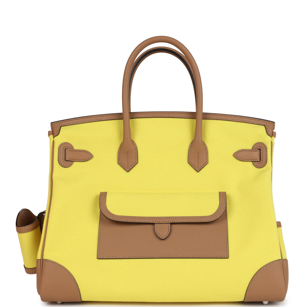 Birkin 35 Jaune Citron Toile and Chai Swift Palladium Hardware