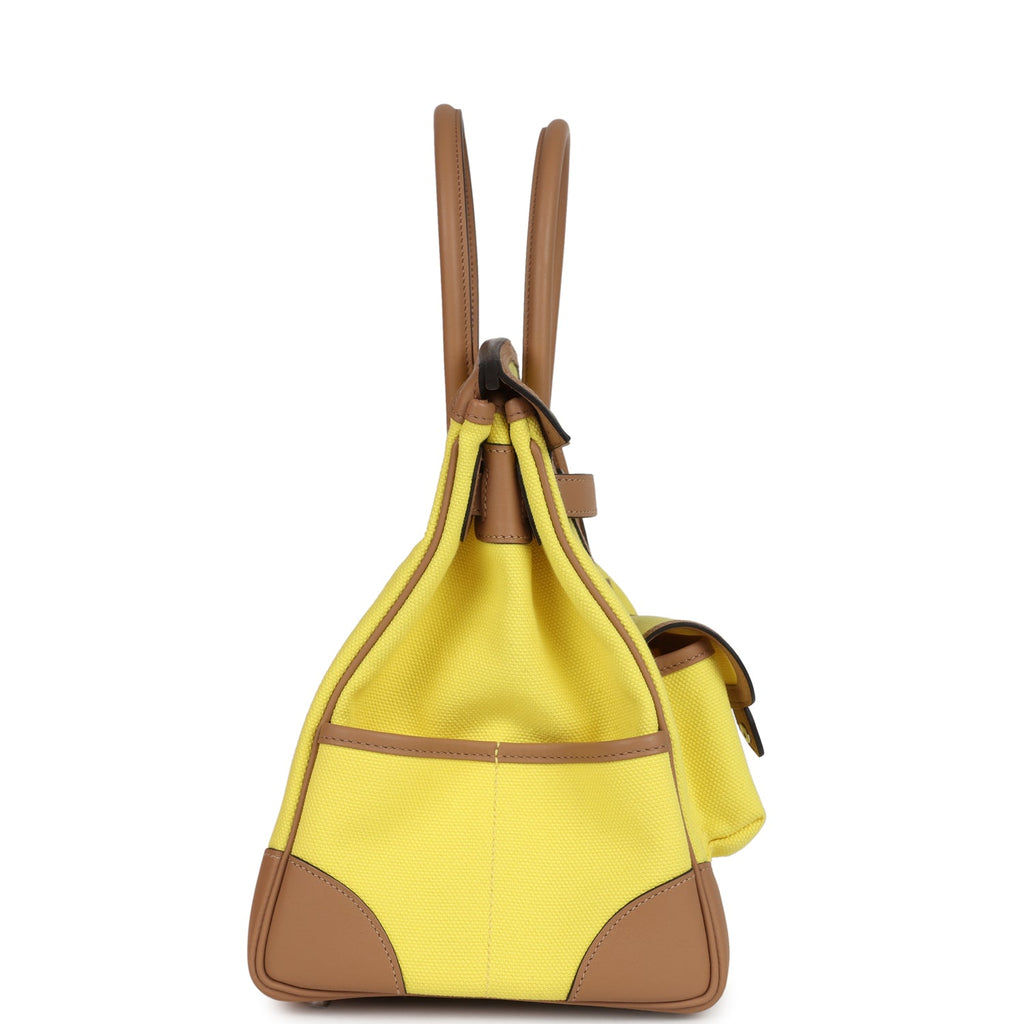 Birkin 35 Jaune Citron Toile and Chai Swift Palladium Hardware