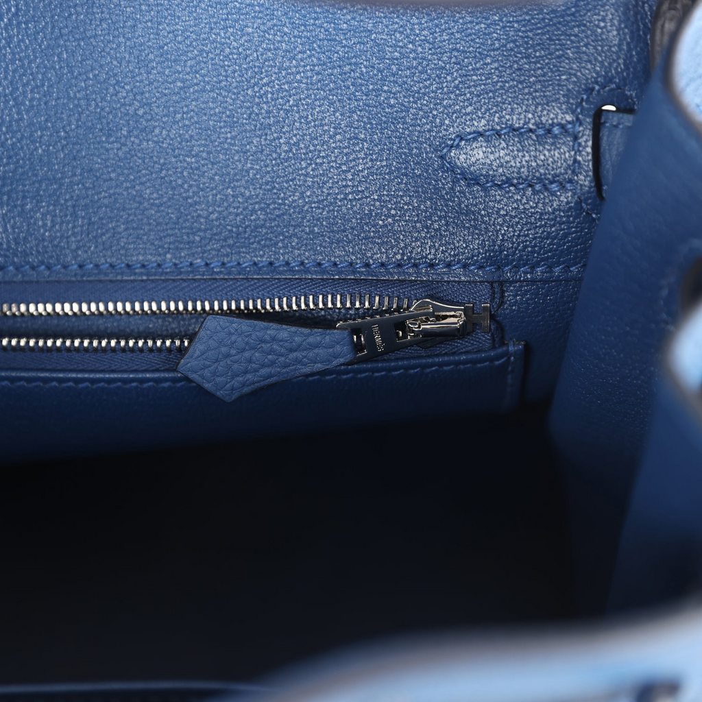 Birkins 25 Bleu Tie Togo Palladium Hardware