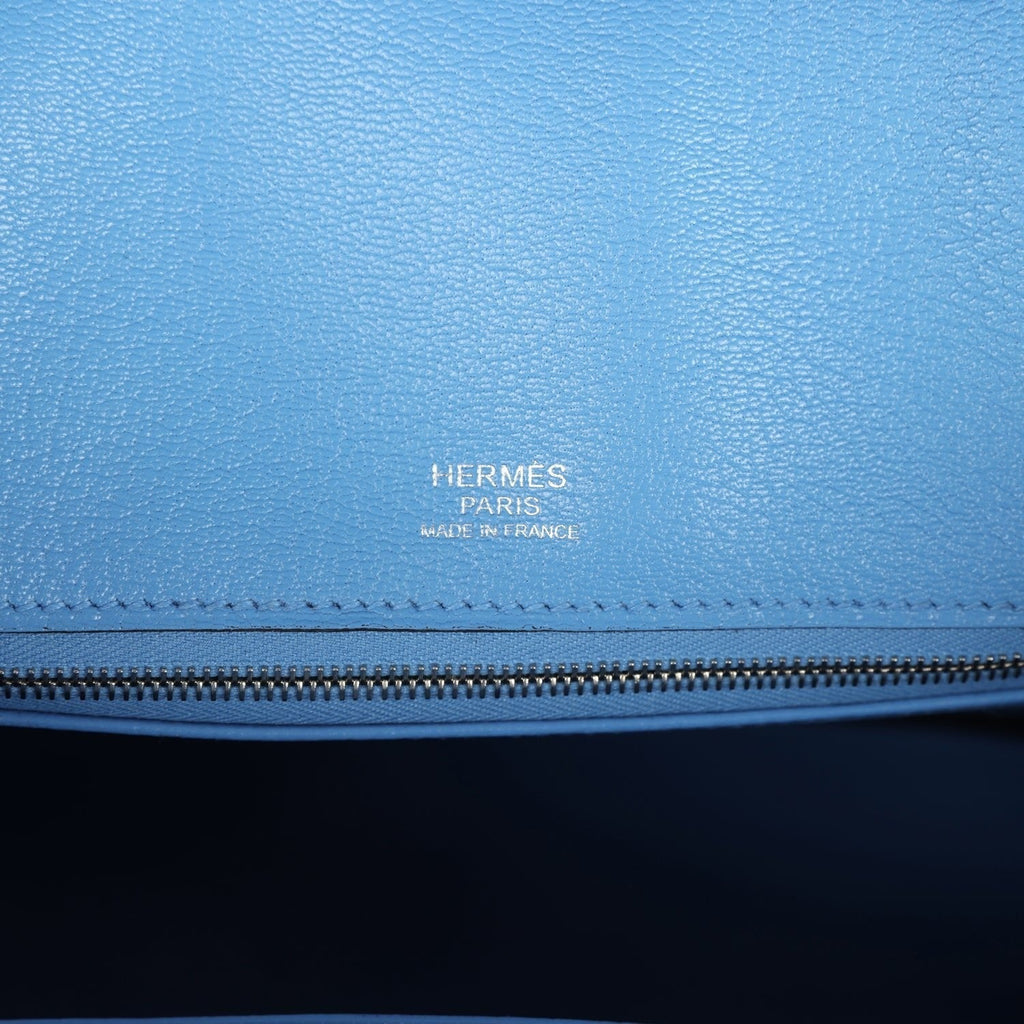 Birkin 30 Ghillies Bleu Paradise Clemence and Evercolor Palladium Hardware
