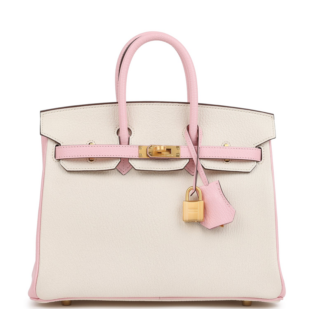 Hermès Special Order (HSS) Birkin 25 Nata and Rose Sakura Chevre Mysore Brushed Gold Hardware