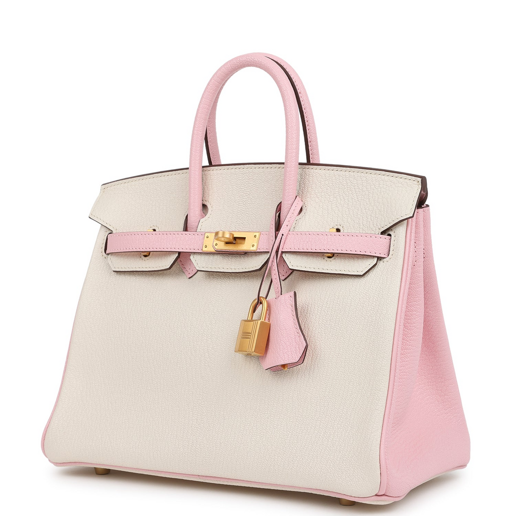 Hermès Special Order (HSS) Birkin 25 Nata and Rose Sakura Chevre Mysore Brushed Gold Hardware
