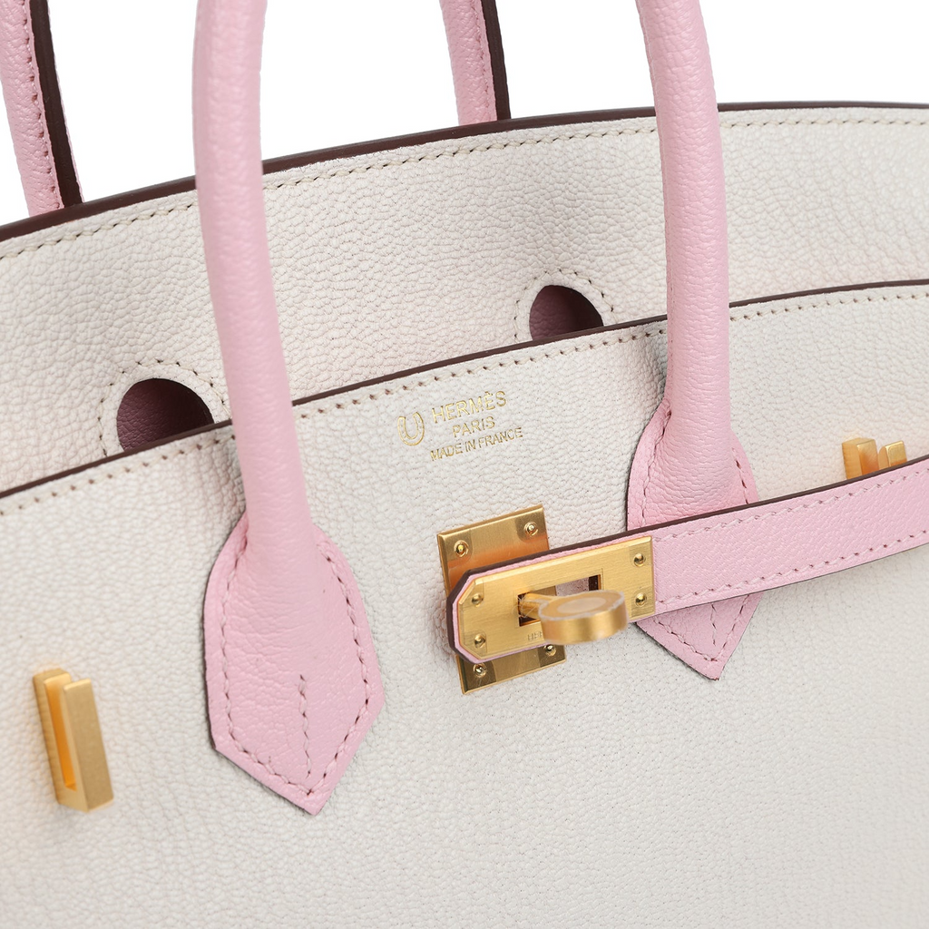 Hermès Special Order (HSS) Birkin 25 Nata and Rose Sakura Chevre Mysore Brushed Gold Hardware