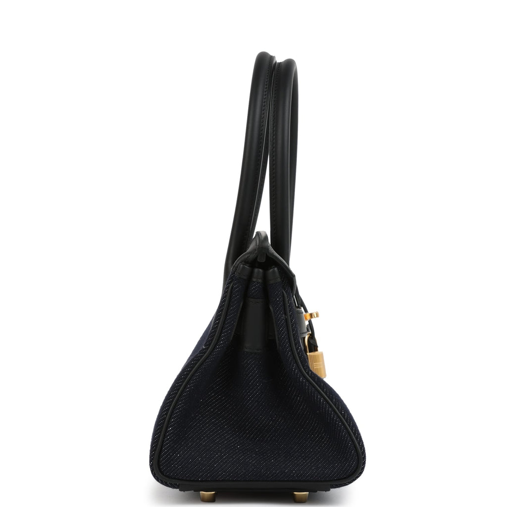 Shoulder Birkin Light 29 Black Swift and Bleu Indigo Denim Gold Hardware
