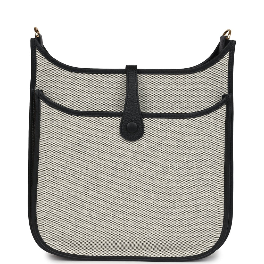 Evelyne III PM Black Clemence and Ecru Toile Gold Hardware