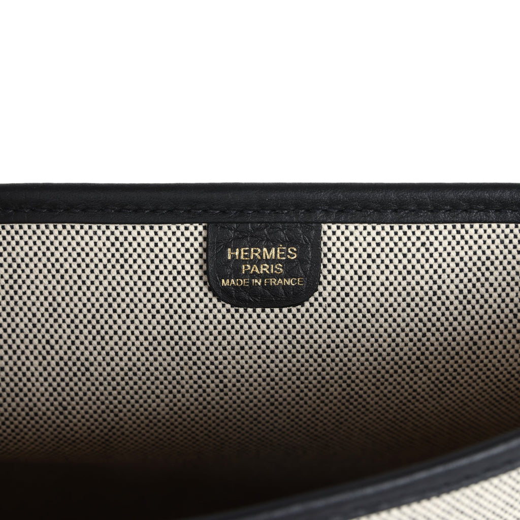 Evelyne III PM Black Clemence and Ecru Toile Gold Hardware