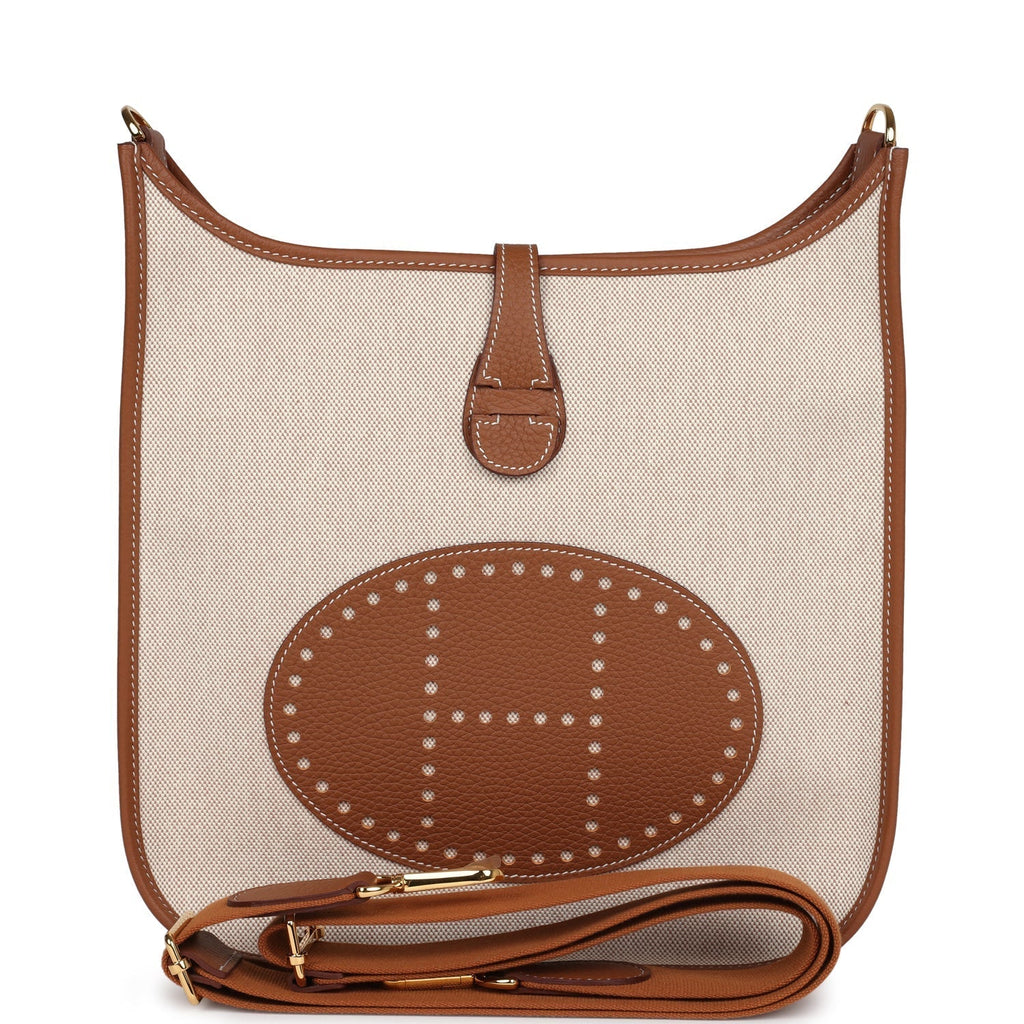 Evelyne III PM Gold Clemence and Ecru Toile H Canvas Gold Hardware