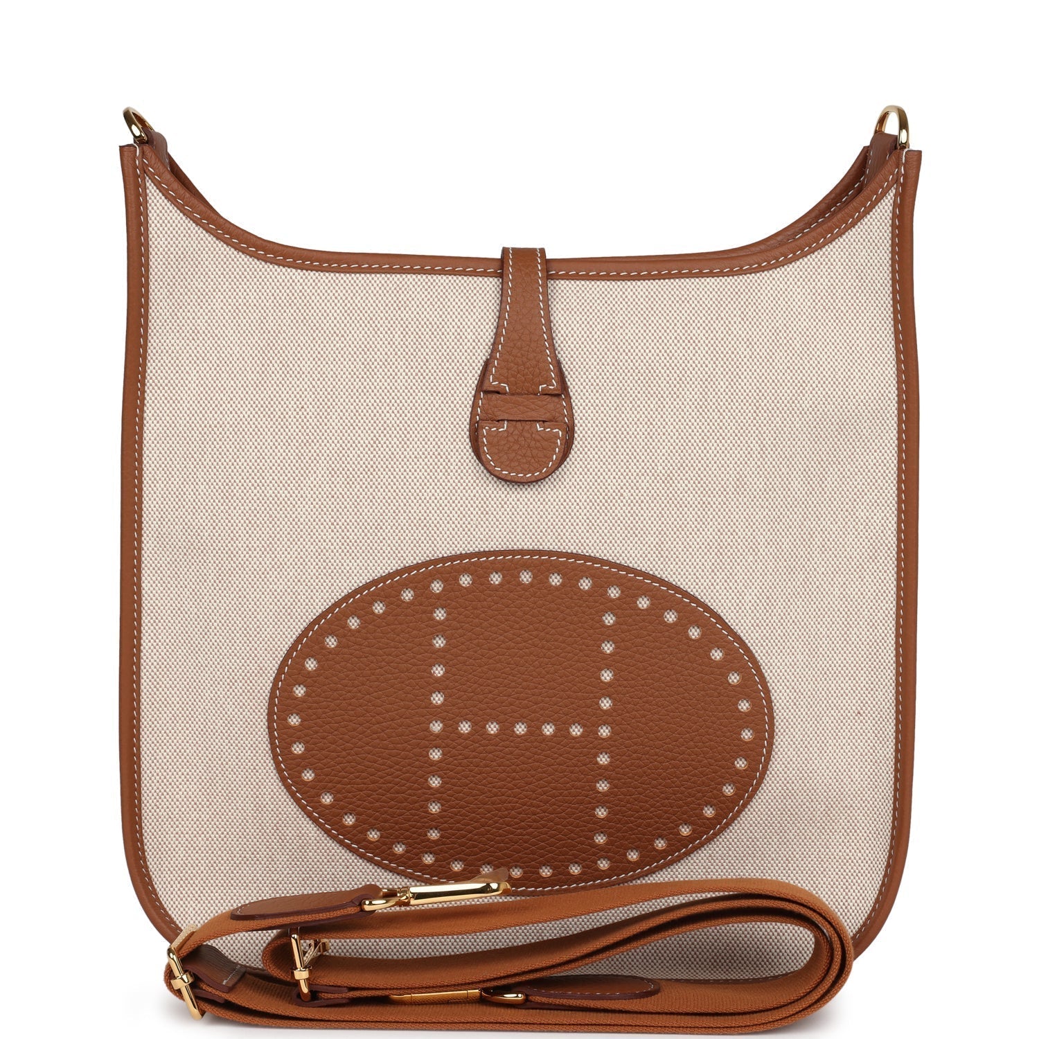 Evelyne III PM Gold Clemence and Ecru Toile H Canvas Gold Hardware