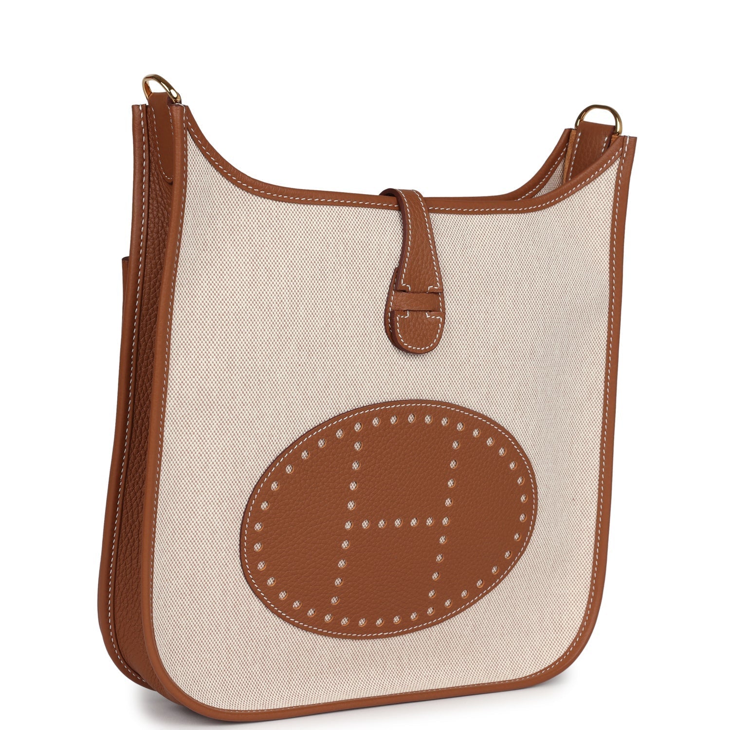 Evelyne III PM Gold Clemence and Ecru Toile H Canvas Gold Hardware