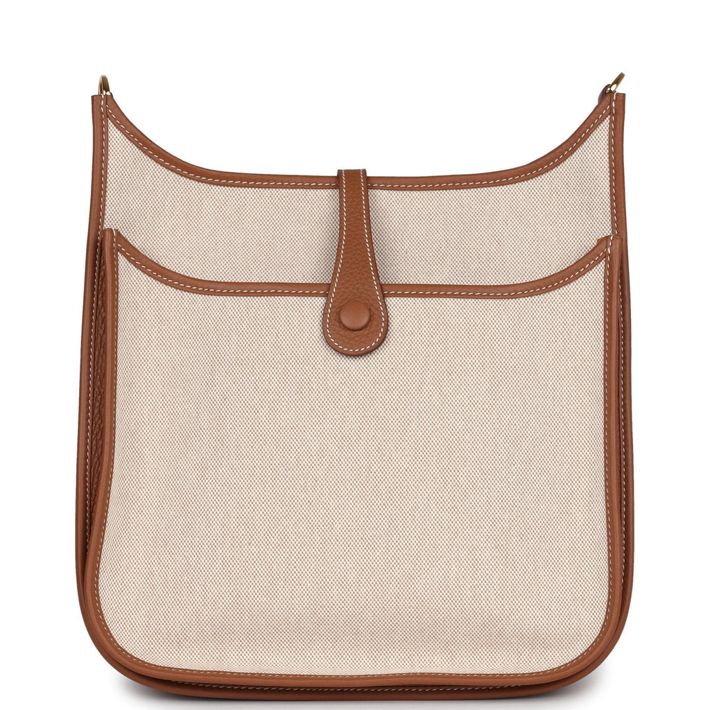 Evelyne III PM Gold Clemence and Ecru Toile H Canvas Gold Hardware