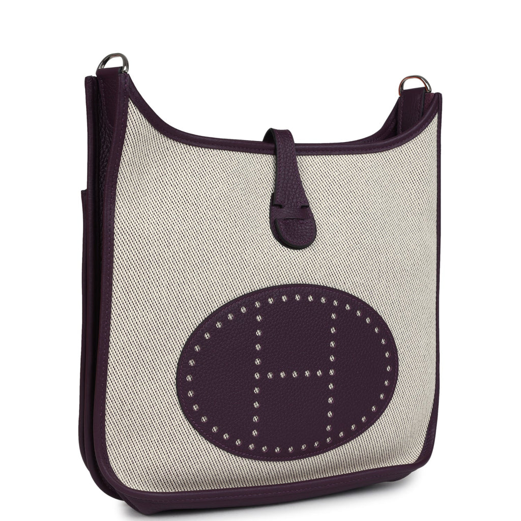 Evelyne III PM Cassis Clemence and Ecru Toile H Palladium Hardware