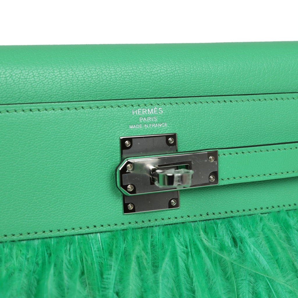 Kelly Elan Foile Vert Comics Chevre and Ostrich Feather Palladium Hardware