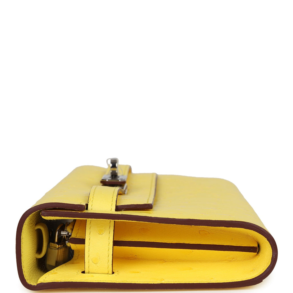 Kelly To Go Wallet Jaune Citron Ostrich Palladium Hardware