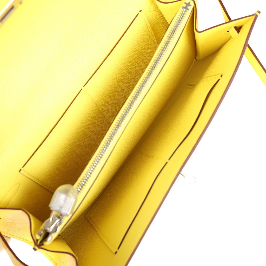 Kelly To Go Wallet Jaune Citron Ostrich Palladium Hardware