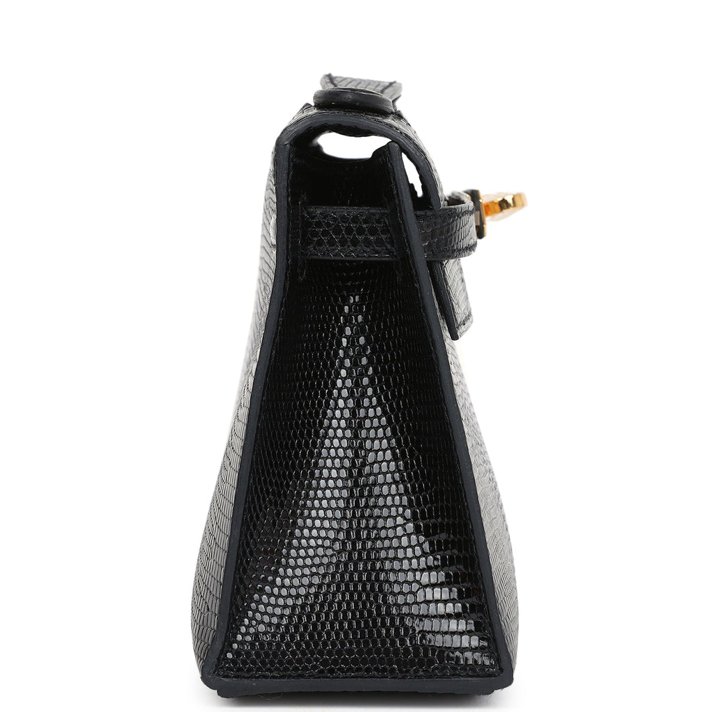 Kelly Pochette Black Varanus Niloticus Lizard Gold Hardware