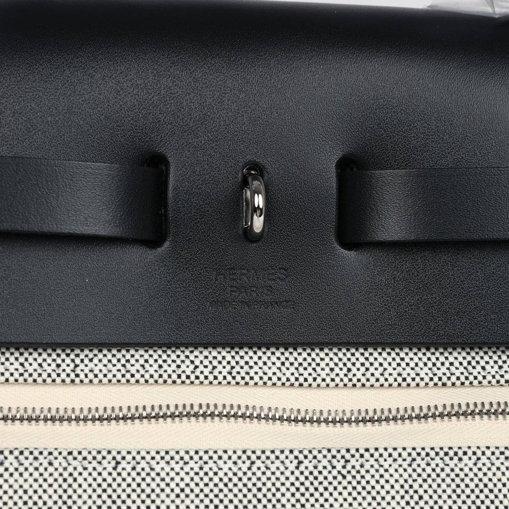 Herbag Zip 31 PM Hobnailed Black and Ecru Printed H Plume Canvas and Vache Hunter Palladium Hardware