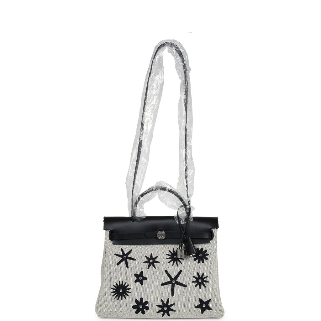 Herbag Zip 31 PM Hobnailed Black and Ecru Printed H Plume Canvas and Vache Hunter Palladium Hardware