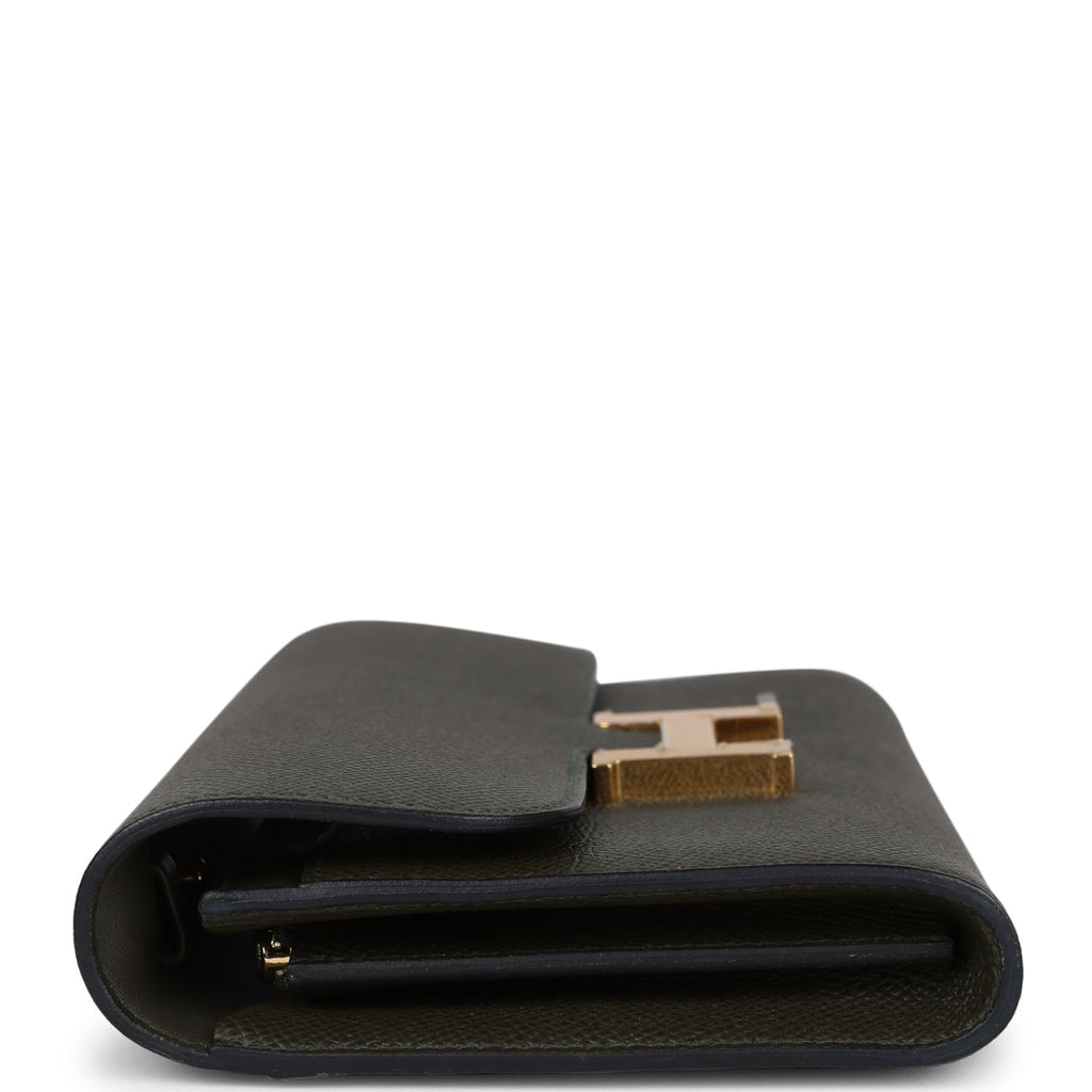 Constance Wallet To Go Vert De Gris Epsom Gold Hardware