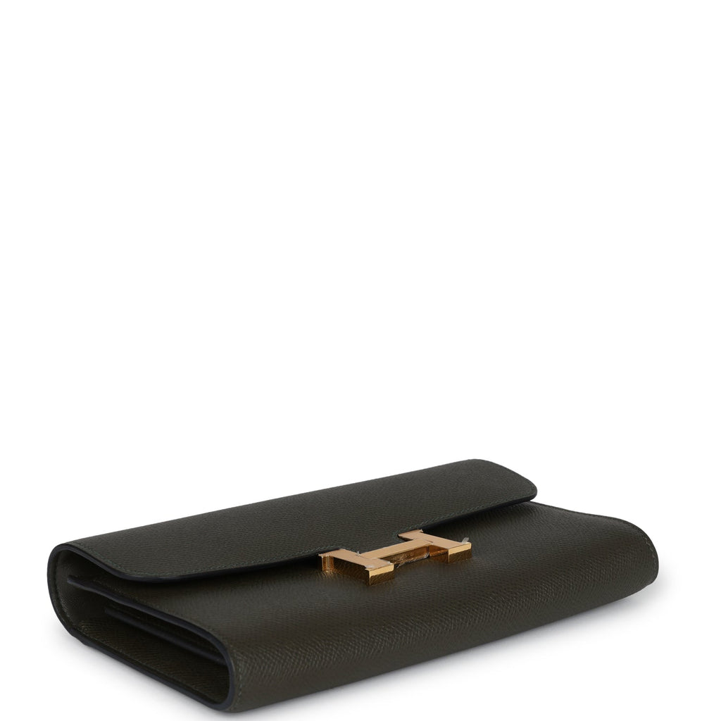 Constance Wallet To Go Vert De Gris Epsom Gold Hardware