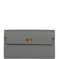 Kelly Pocket Long Wallet Gris Meyer Madame Gold Hardware