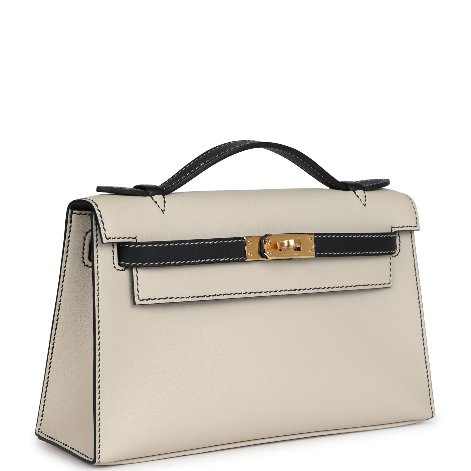 Special Order (HSS) Kelly Pochette Beton and Black Swift Gold Hardware
