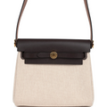 Herbag Zip 20 Mini Ecru and Beige Toile H Canvas and Ebene Vache Hunter Gold Hardware
