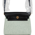 Herbag Zip 20 Mini Ecru and Vert Moyen Toile H Canvas and Black Vache Hunter Gold Hardware