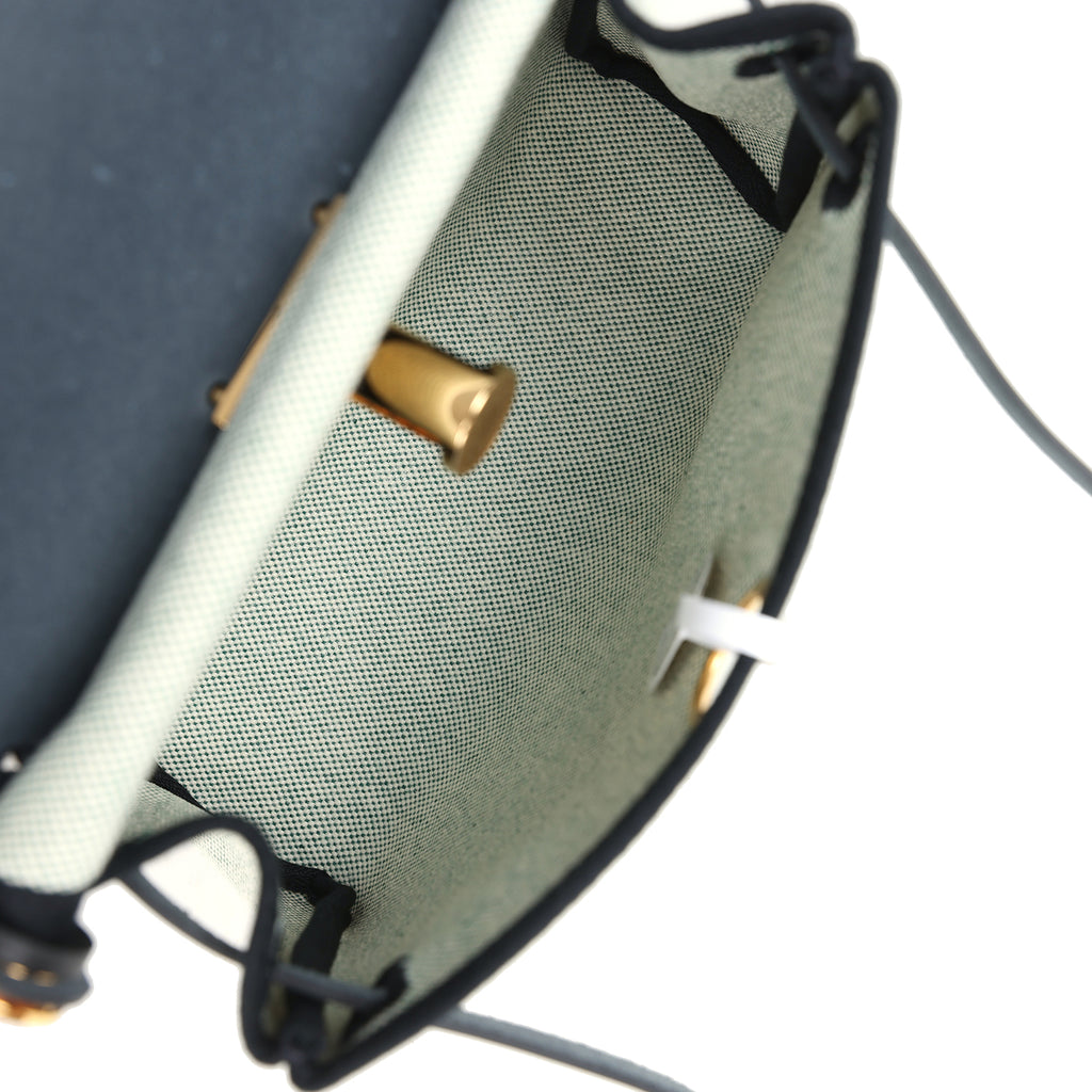 Herbag Zip 20 Mini Ecru and Vert Moyen Toile H Canvas and Black Vache Hunter Gold Hardware