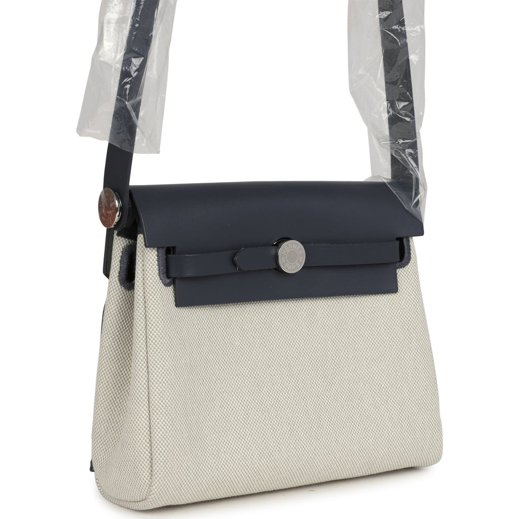 Herbag Zip 20 Mini Ecru and Bleu Glacier Toile H Canvas and Ardoise Vache Hunter Palladium Hardware