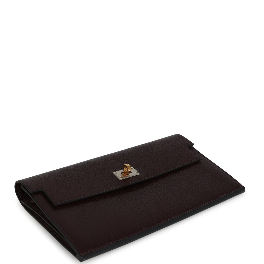 Kelly Pocket Long Wallet Rouge Sellier Chevre Chamkila Electrum Hardware