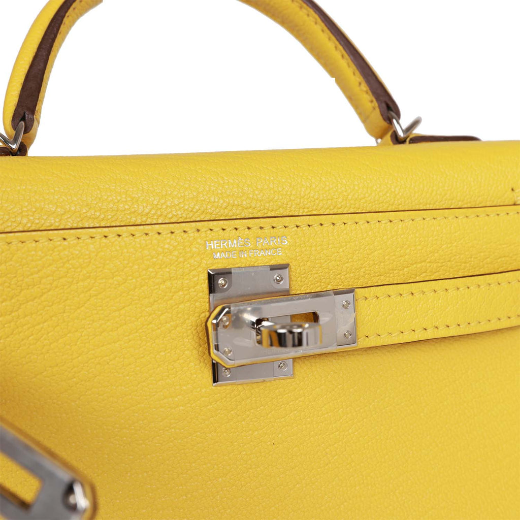 Kelly Sellier 20 Jaune de Naples Verso Chèvre Palladium Hardware