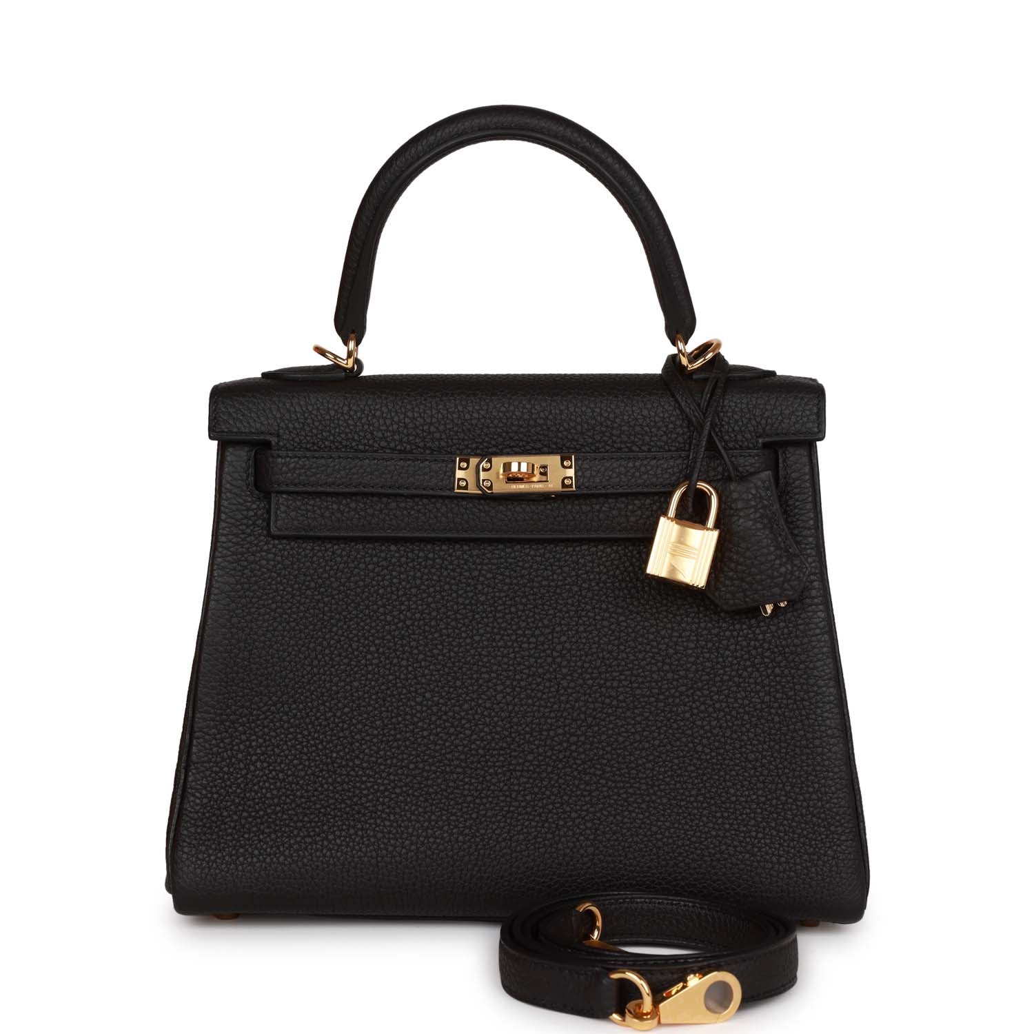 Kelly Retourne 25 Black Togo Gold Hardware